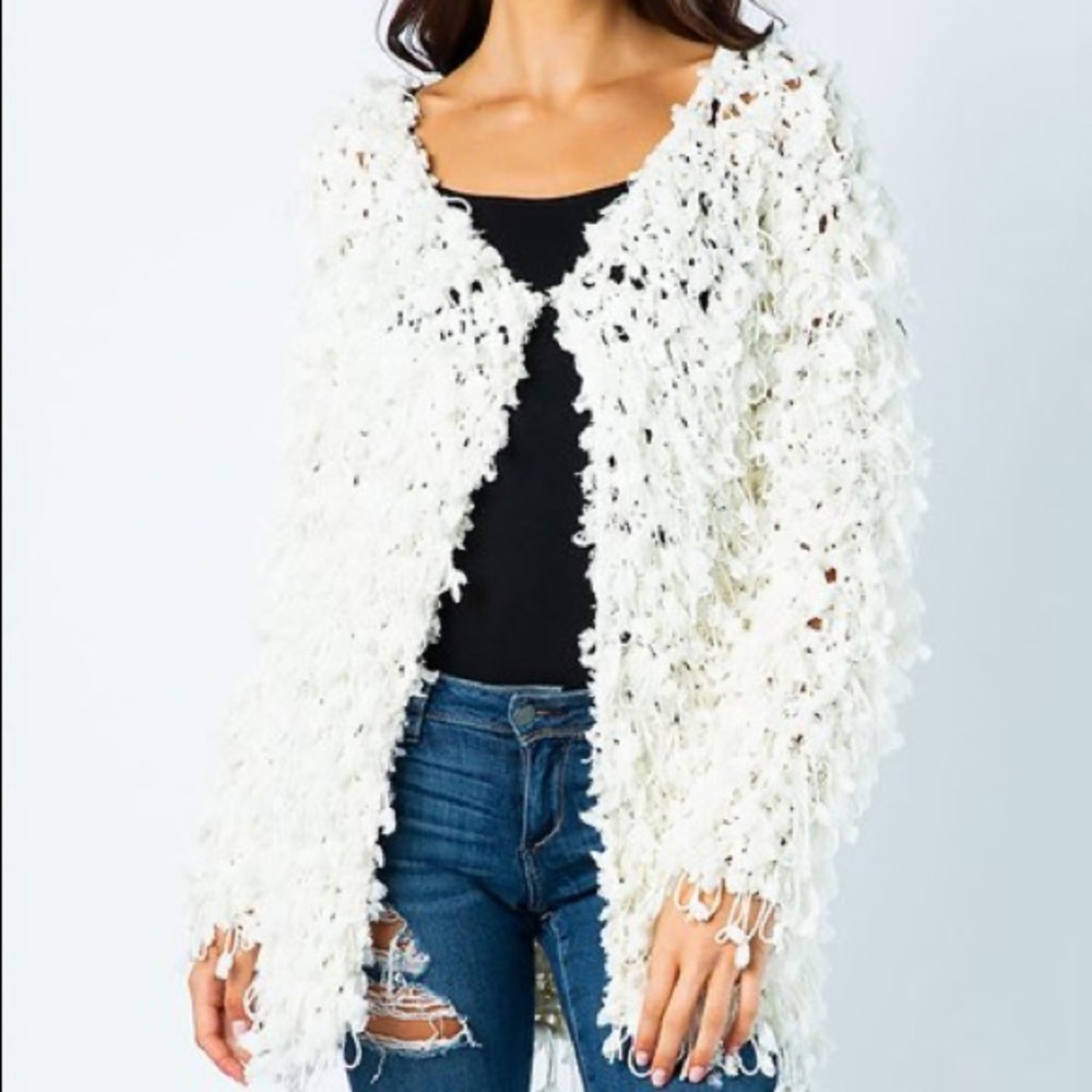 Hand-woven furry cardigan